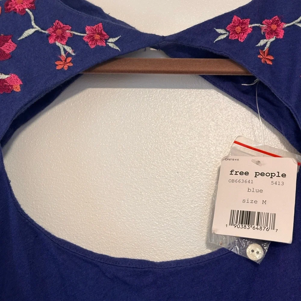 Free People Lita Embroidered Top Blue - Large - Picture 8 of 11